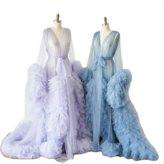 Long Tulle Ruffle Robe