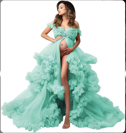 Mint Extra Puffy Off-Shoulder Tulle Dress – MaterniTTplus